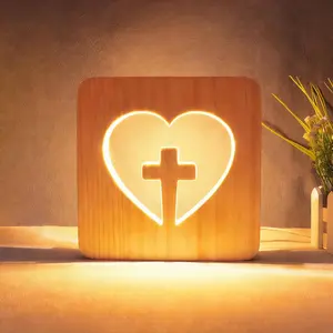 Heart-Shaped LED Night Light Bedside Lamp - Biblical-Themed Religious Decorations, Christian Gift for Mom, Prayer Room Creative Lighting to Light Up Your Space