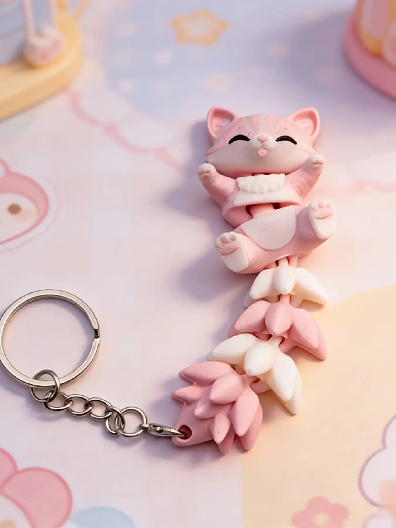 Kawaii Aesthetic Pink Kitty Girly Keychain, Cute Cartoon Cat Ornament, Teen Girls DIY Backpack & Purse Decor Gift, Key Rings