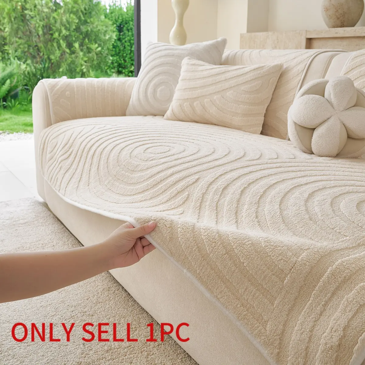 Luxury Plush Sofa Cushion, Pet-Friendly Non-Slip Seat Pad, 3D Concentric Circle Embossing, Durable Texture, Fits Various Home Styles
