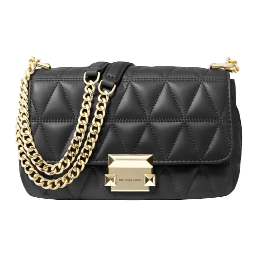 Michael Kors MK Sloan Leather Crossbody Bag for Women – Quilted Flap Design in Black