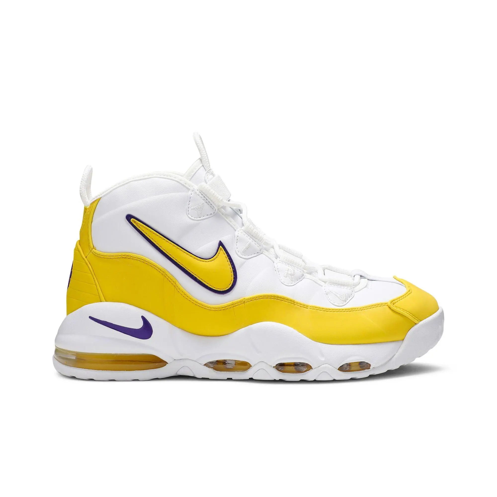 Nike Men's Air Max Uptempo 95 'Lakers' 2019 (Unisex) White/Amarillo/Court Purple retro basketball shoes CK0892 102