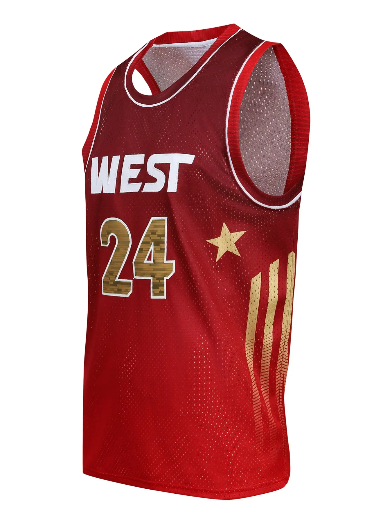 Men's Basketball Jersey 24 Red, Basketball Clothing, Embroidered Sports Wear, Casual Short Sleeve Tank Top, Fitted Long Style, H-Type Silhouette, Athletic Top