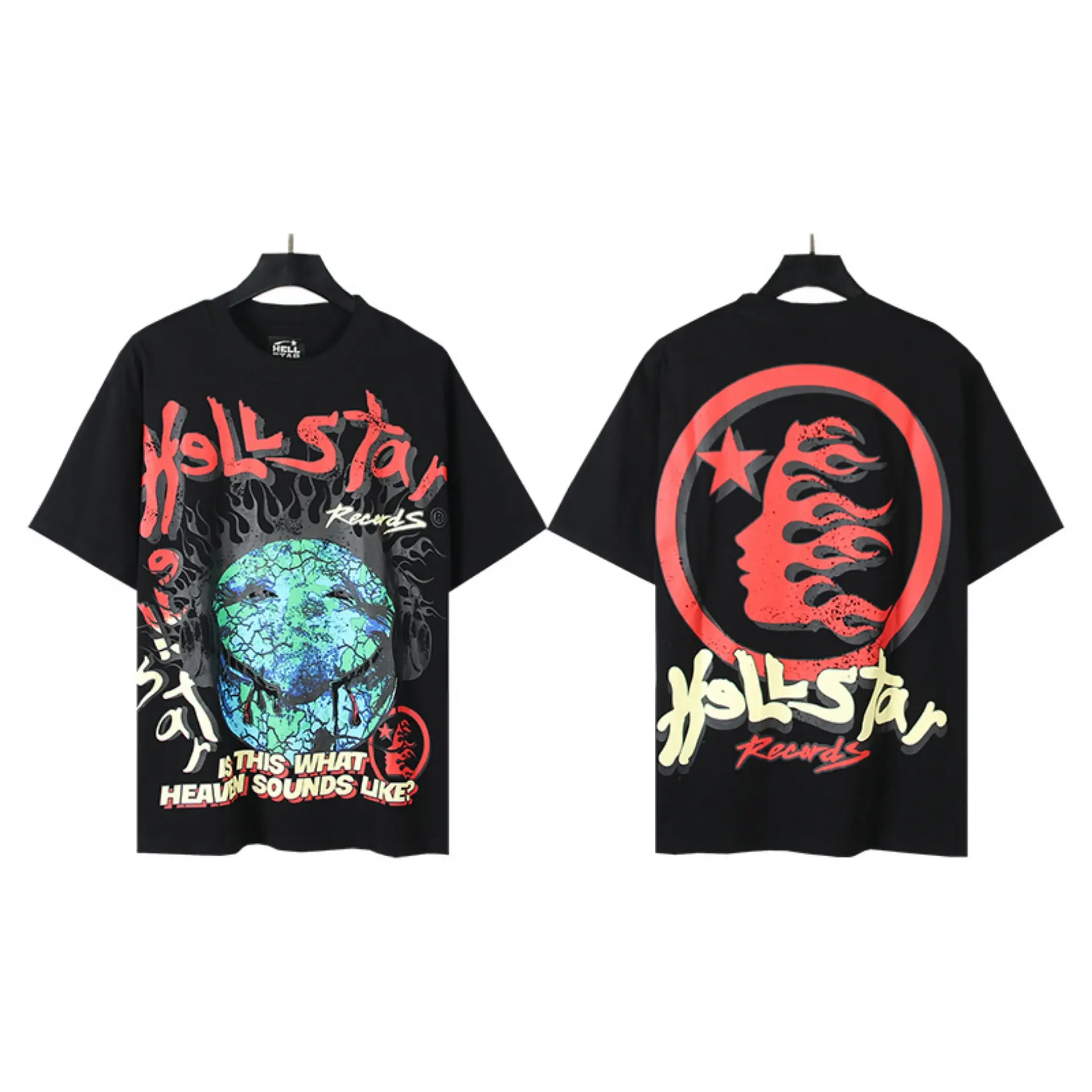 Hellstar Records Men Oversized Cracked Earth Graphic Tee, Vintage Distressed Double Sided Print Short Sleeve T-Shirt For 4th Of July Holiday Gothic Streetwear Outfit