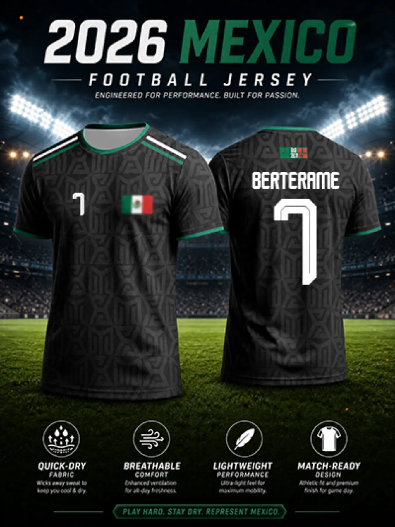 2026 Mexico Cultural Pattern Away Soccer Jersey, Ultra-Light Quick-Dry Mesh Fabric, Classic Round Neck, Durable Stitching, Sporty Fit