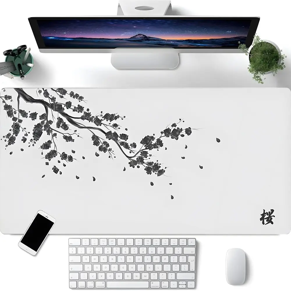 Minimalist Japanese Cherry Blossom XXL Desk Mat,Extended Large Gaming Mouse Pad, Non-Slip Rubber Base Stitched Lock Edge Desk Mat, Durable Office Accessories Computer Accessory for Home Office & Gaming Setup,Perfect Gift for Students,Friends,Daily Use