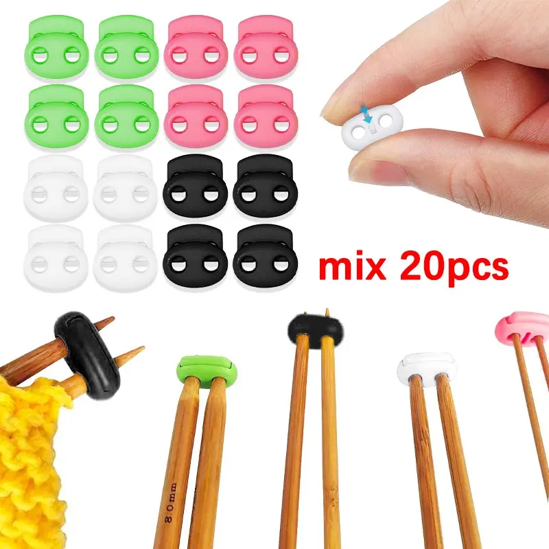20pcs Knitting Needle Stoppers, 4 Colors Knitting Stitch Stoppers for Sewing Knitting Crafts