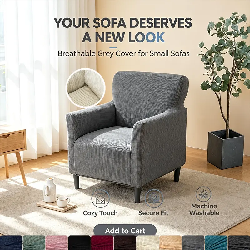 360° All-Inclusive Armchair Slipcover, Thickened Stretch Jacquard Chair Cover, Non-Slip & Washable Furniture Protector for Living Room, Pets, Grey, Armchair Covers