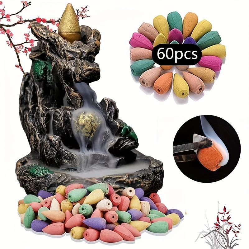 Incense Burner, 1 Set Creative Waterfall Design Incense Burner with 60pcs Incense Cones, Home Decor Ornament, Desktop Decoration for Living Room Bedroom, Freshener