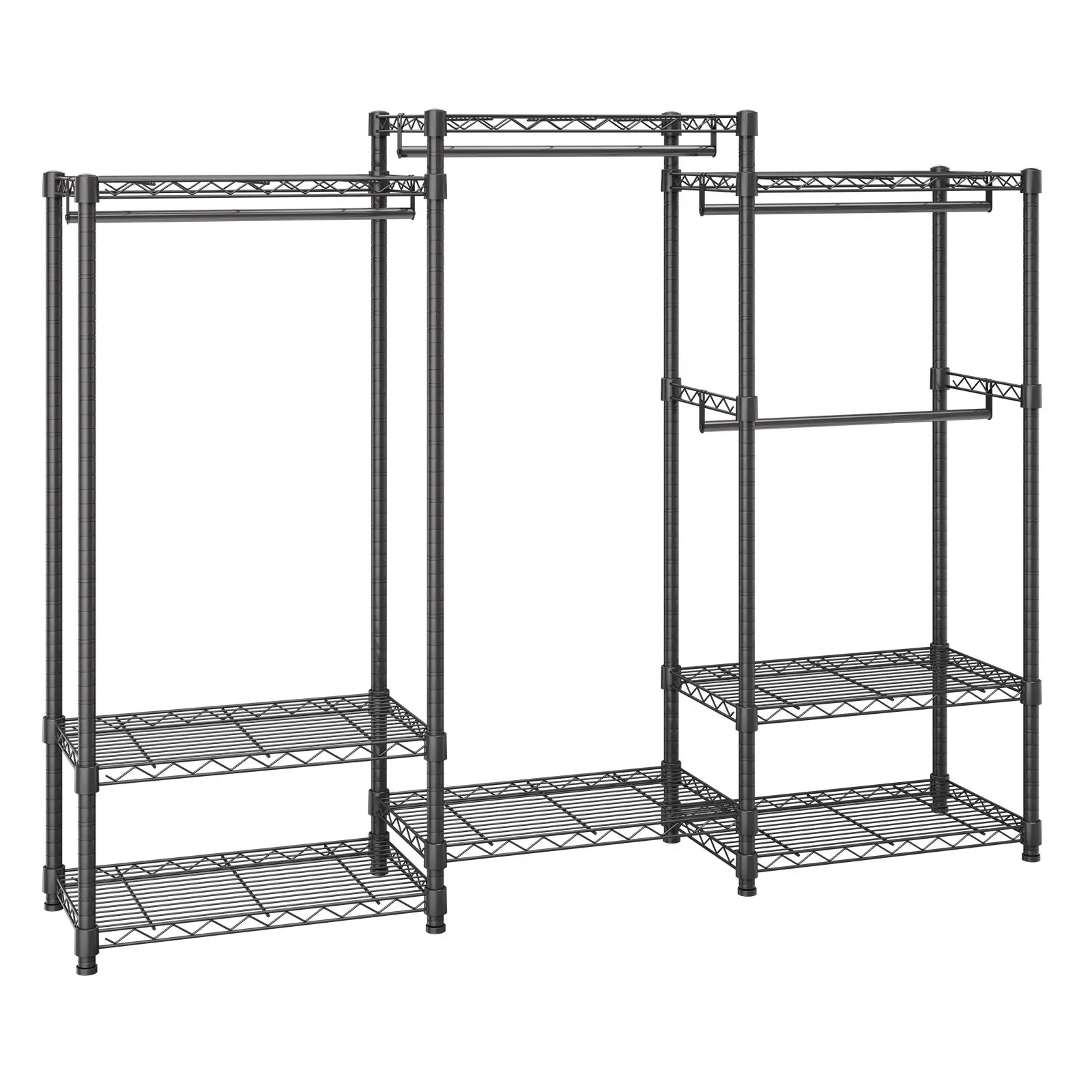 VEVOR Heavy Duty Clothes Rack, Rolling Clothing Garment Rack with 4 Hang Rods 8 Storage Tiers, Adjustable Custom Closet Rack, Freestanding Wardrobe for Hanging Clothes, 800 lbs Load Capacity