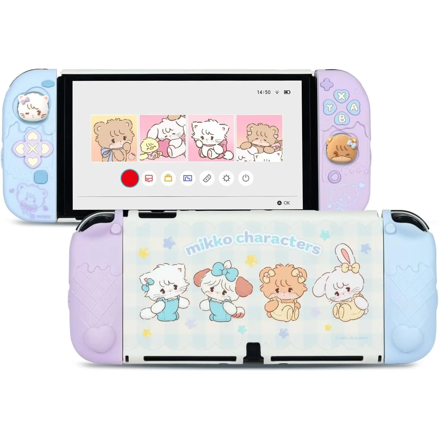 Protective Case for  OLED,Slim Cover Case Compatible with  OLED Separable Soft  Protective Shell for Joy Con with 2 Thumb Grip Caps - Mikko Sweet Thoughts