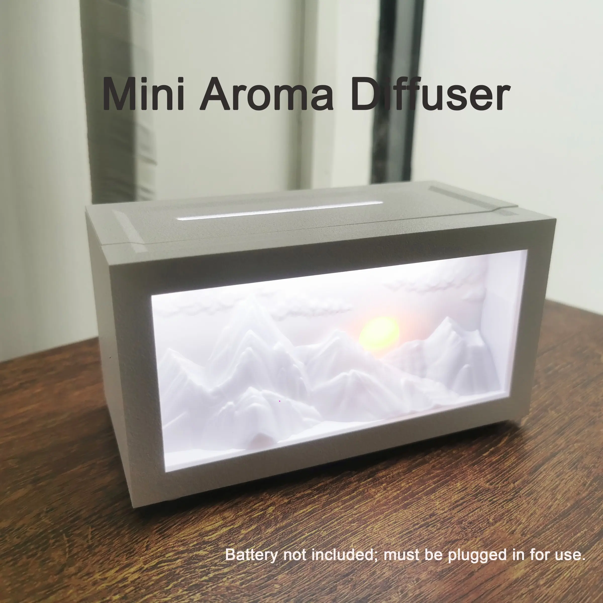 Mountain Landscape Aromatherapy Humidifier with 140ML Capacity, Flame Design Cool Mist Diffuser with 3 Lights for Office & Bedroom