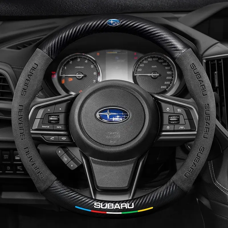 38cm Car Carbon Fiber Leather Steering Wheel Anti-Slip Cover For Subaru Brz Wrx Xv Ascent Forester Outback Impreza Legacy Auto Accessories