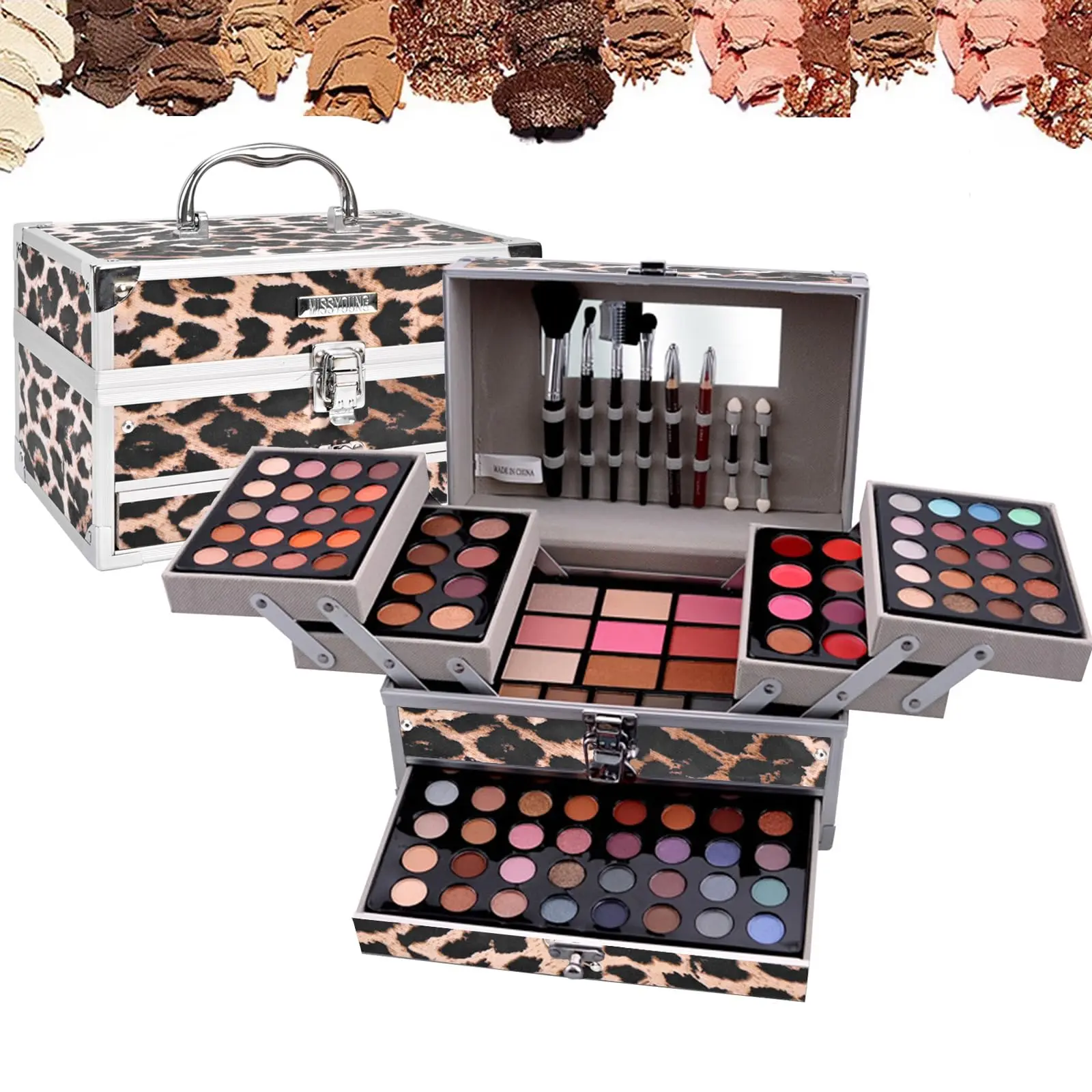 Hot girl exclusive leopard eyeshadow & blush combo palette with trendy Western cool & warm tones. Clean matte and camera-friendly shimmer, fits simple daily and dramatic stage makeup, compact for travel and makeup studio supplies.