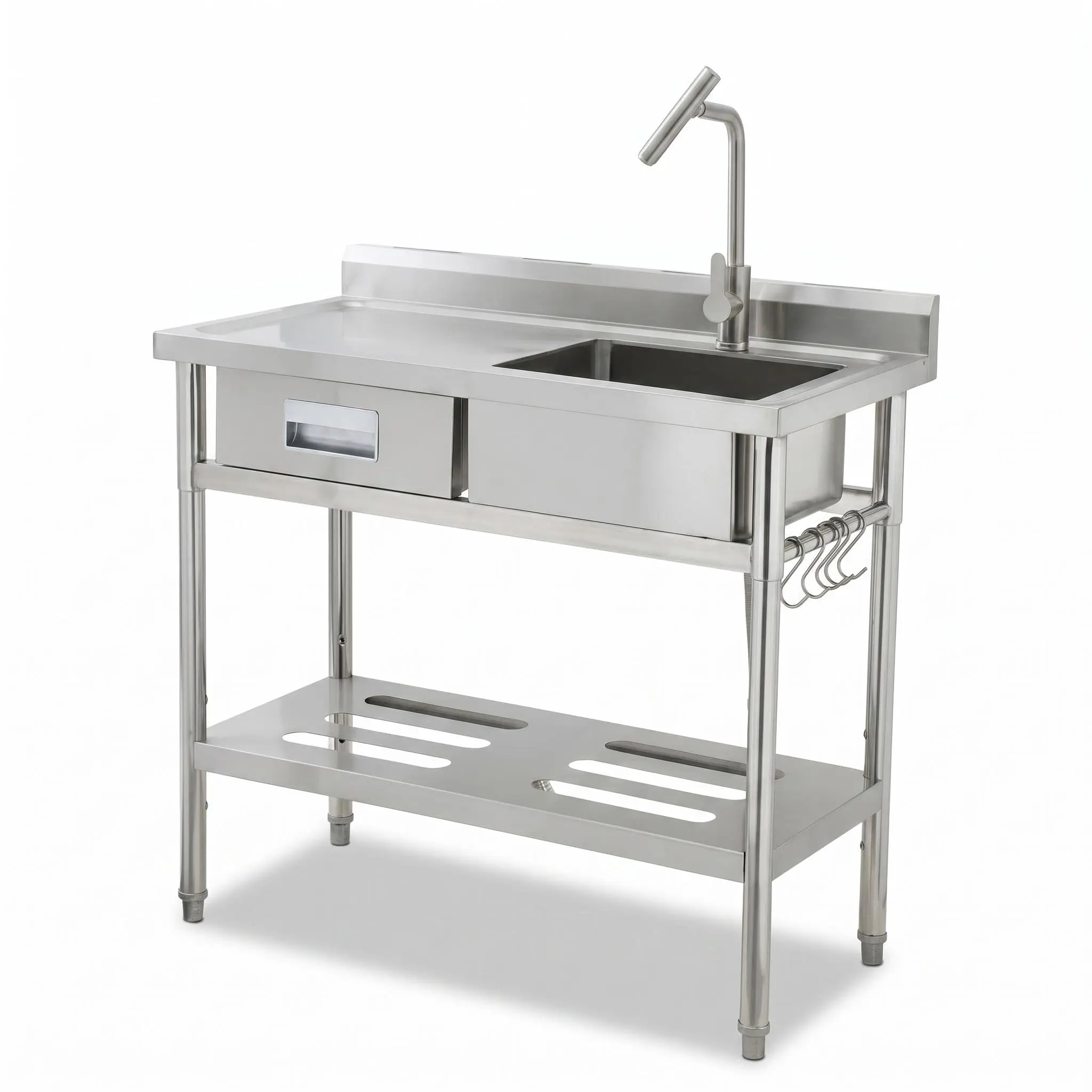 Commercial Stainless Steel Freestanding Utility Sink for Restaurant Use, Single-Bowl Kitchen Sink with Hot/Cold Tap