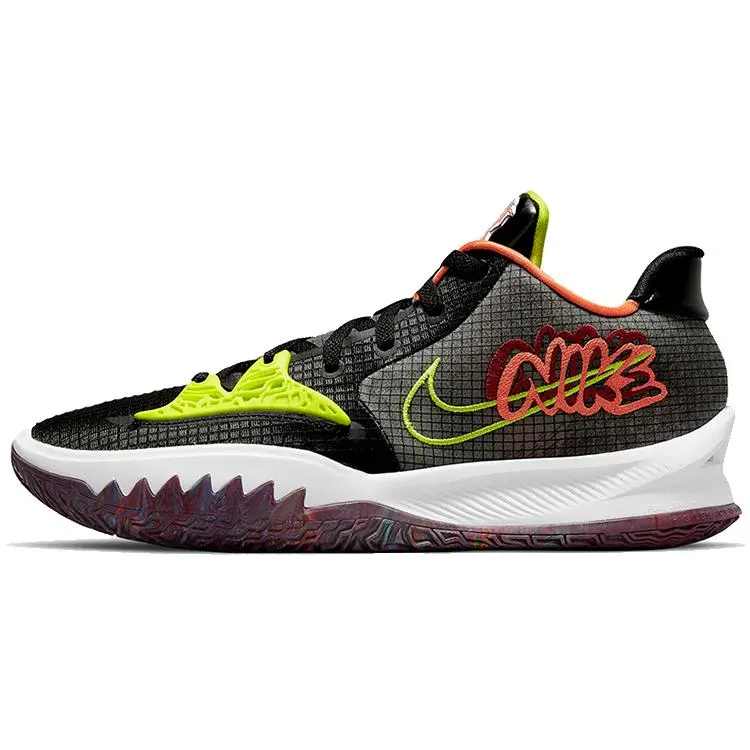 Nike Kyrie Low 4 EP Basketball Shoes for Men and Women – Round Toe, Lace-Up, Low-Top, Black Green Orange Verifiable, with credentials and supporting global authentication