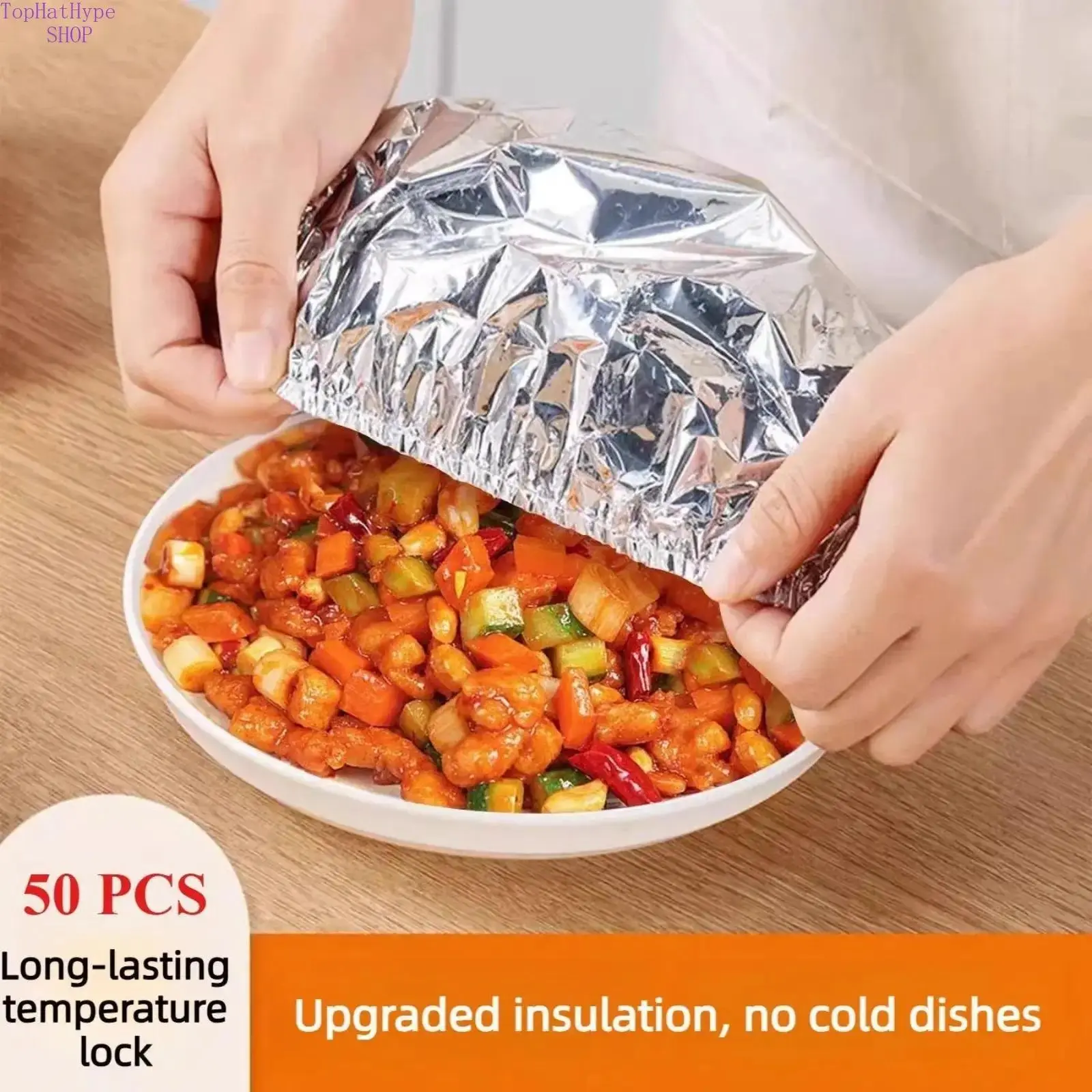 50PCS Disposable Aluminum Foil Heat-Retaining Covers, Kitchen Food Insulation, 50 Pcs, Aluminium, Daily, Everyday, Heat Retention, Home Dining Tables, Kitchen Use, Single-Use, Insulated, Long-Lasting Temperature