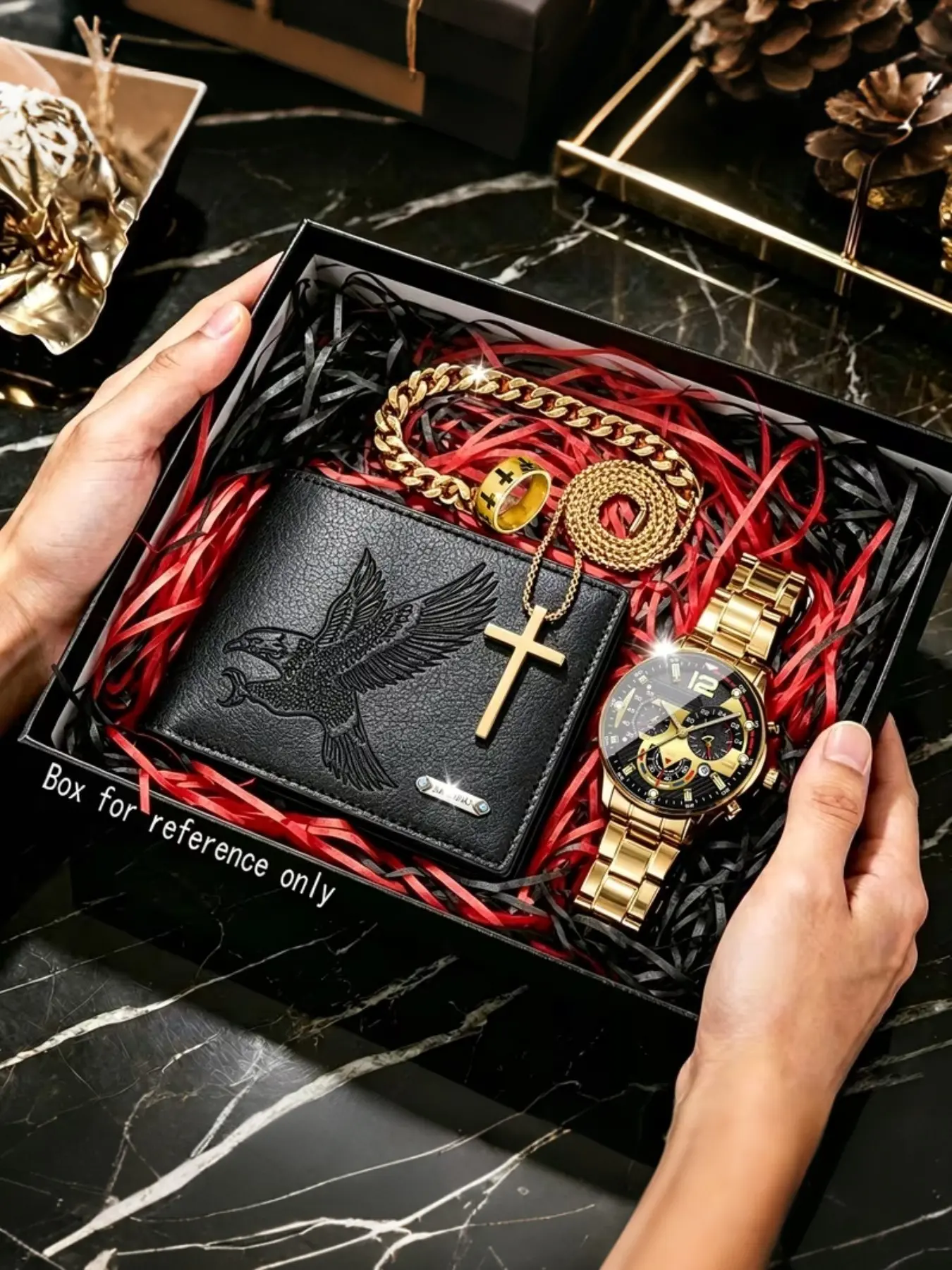 Men's Business Fashion Gift Accessories Set, Watch Wallet Necklace Bracelet Ring, Perfect for Daily Casual Parties Holidays, Essential Gift for Him
