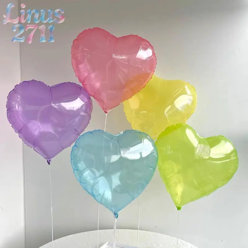 5Pcs 18 Inch Crystal Jelly Transparent Heart Foil Balloons Candy Pastel Love Mylar Helium Balloon Kids Birthday Wedding Valentine’s Day Photography Party Backdrop Decor