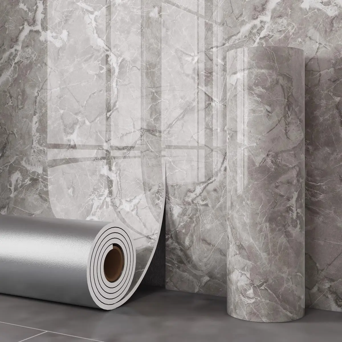 1 roll of self-adhesive marble tiles for shower waterproofing, marble tile wall panel 118.11*415.75 inches, waterproof, moisture-proof, PVC board, for home bathrooms, kitchens, living rooms and shower areas