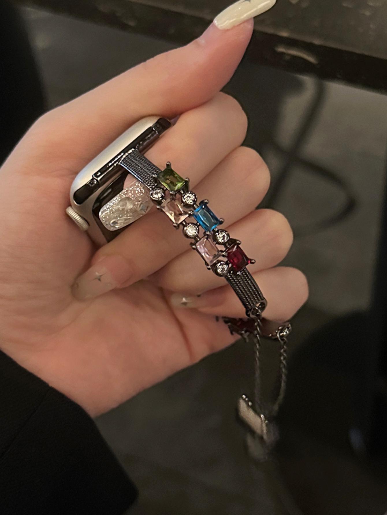 Candy Square Rhinestone Bracelet Watch Band, Stylish Strap Compatible With Apple Watch Series 4 5 6 7 8 9, Shiny Elegant Design For Women's Daily Wear