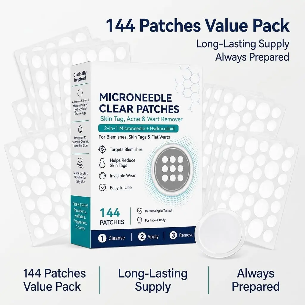 Dual-Action Microdart and Hydrocolloid Spot Patches, Microneedle Stickers with Self-Dissolving Tips for Her and Him, Sheer Blemish Covers for Most Skin Types Morning and Overnight