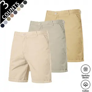 3PCS-2026 Summer Premium Men Pure Cotton Chino Shorts, Khaki Classic Business Casual Dress Shorts, Soft Breathable Skin-Friendly Cotton Fabric, Comfort Straight Fit Cuffed Hem, Button Zipper Closure & Deep Side Pockets, Wrinkle Resistant Lightweight