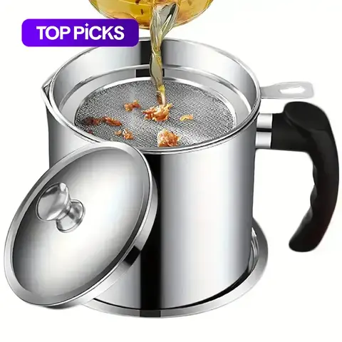 Stainless Steel Oil Container with Tray and Lid, Kitchen Oil Dispenser and Bacon Grease Container, Cooking Oil Container, Olive Oil Dispenser, Kitchen Gadget, Oil Strainer, Oil Dispenser for Kitchen