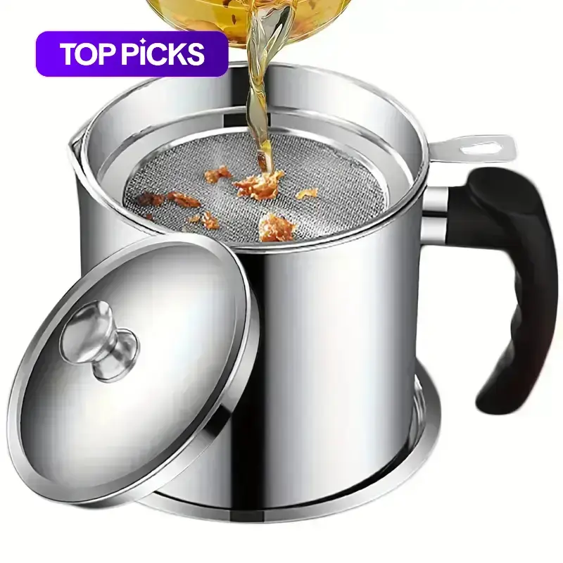Stainless Steel Oil Container with Tray and Lid, Kitchen Oil Dispenser and Bacon Grease Container, Cooking Oil Container, Olive Oil Dispenser, Kitchen Gadget, Oil Strainer, Oil Dispenser for Kitchen