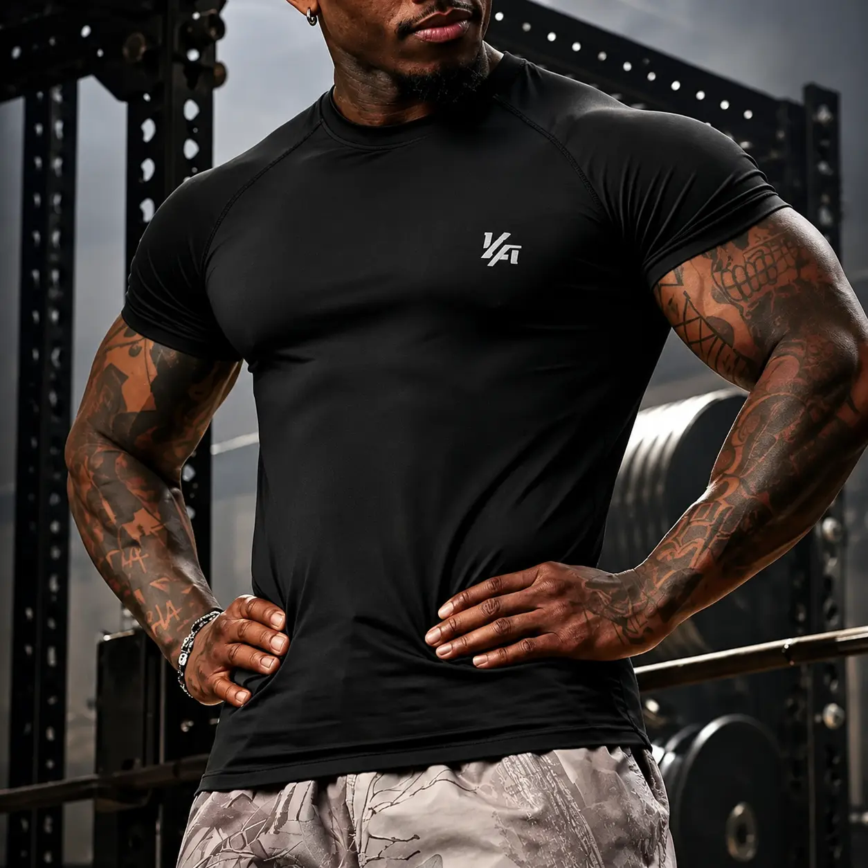 Men's Sporty Short Sleeve Top, Slim-Fitting, High Elasticity, Quick-Dry, Breathable, Ideal for Gym Training, All Seasons