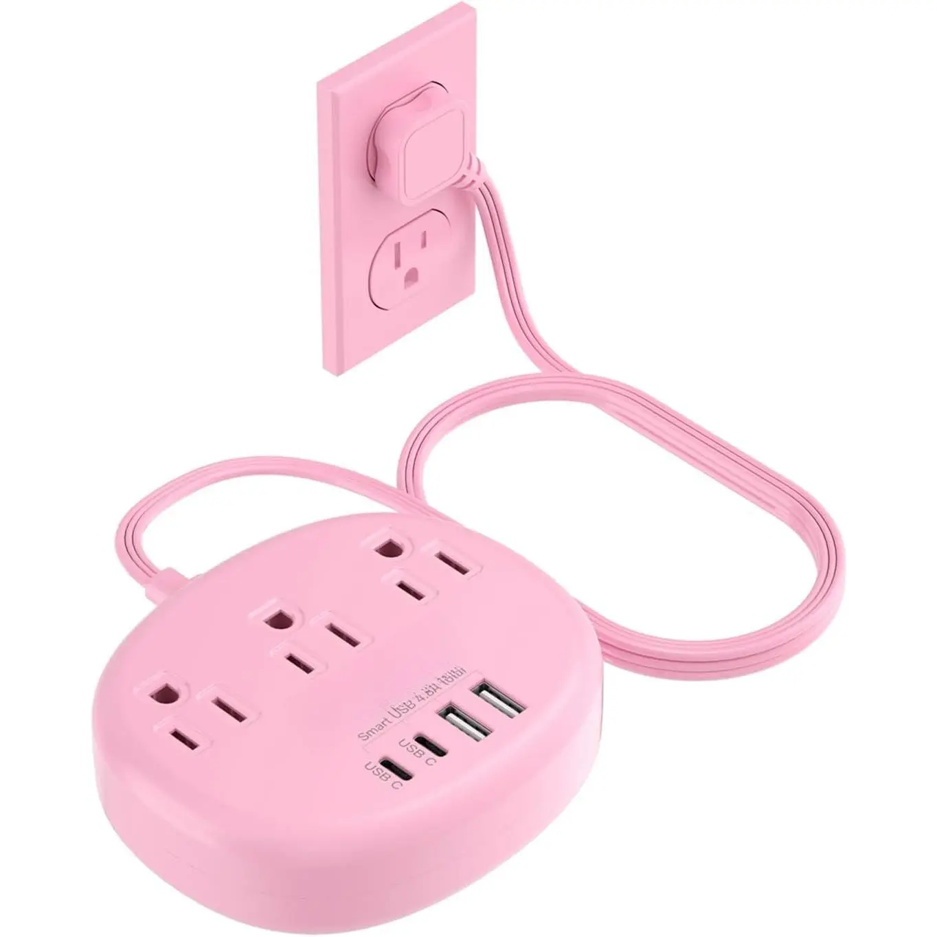 Kawaii Pure Copper Extension Cord with USB C - 5 FT Durable Power Strip, 3 AC Plugs, 4 USB Ports (24W/4.8A), 1625W, Compact Multi-Device Computer Accessories, Single Unit for Device Protection & Desk Use