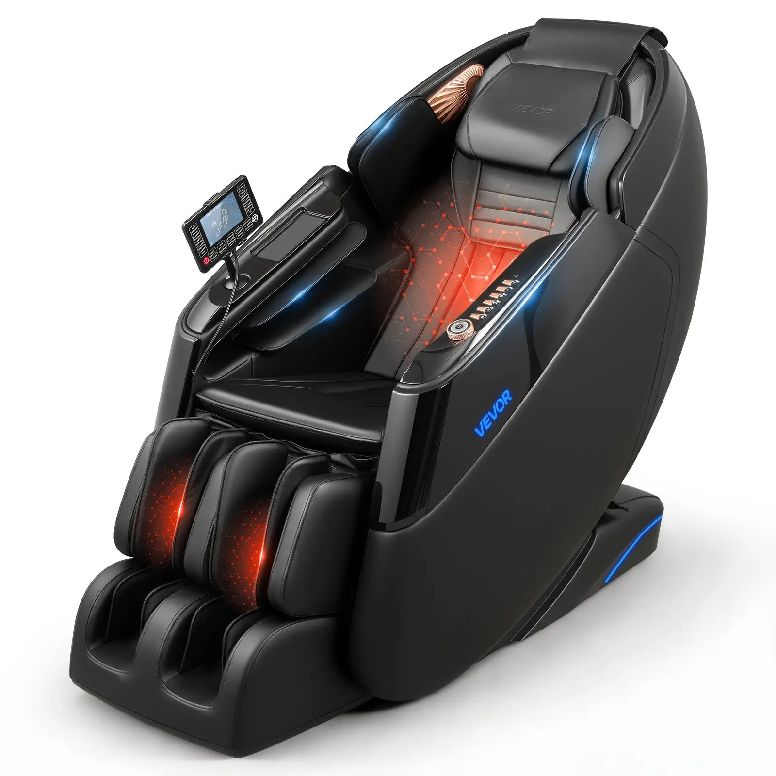 VEVOR Massage Chair, 4D Zero-Gravity Full Body Massage Chair with Extendable Footrest, Automatic Modes, Airbags, Waist Leg Heating, Bluetooth Speaker, Touchscreen Control, for Home and Office Use