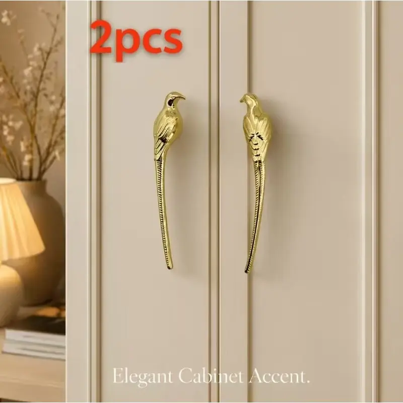 2pcs brass bird-shaped drawer handle sealing glaze single-hole handle handle Crow wardrobe cabinet handle retro metal luxury wine cabinet shoe cabinet drawer handle