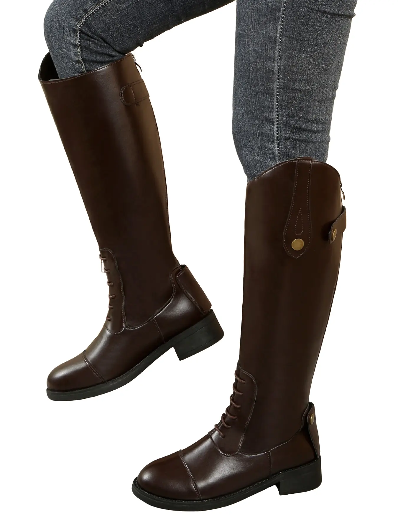 Round Buckle High Ankle Knight Boots, Back Zip Design, Perfect for Commuting and Shopping, Fall Winter Fashion