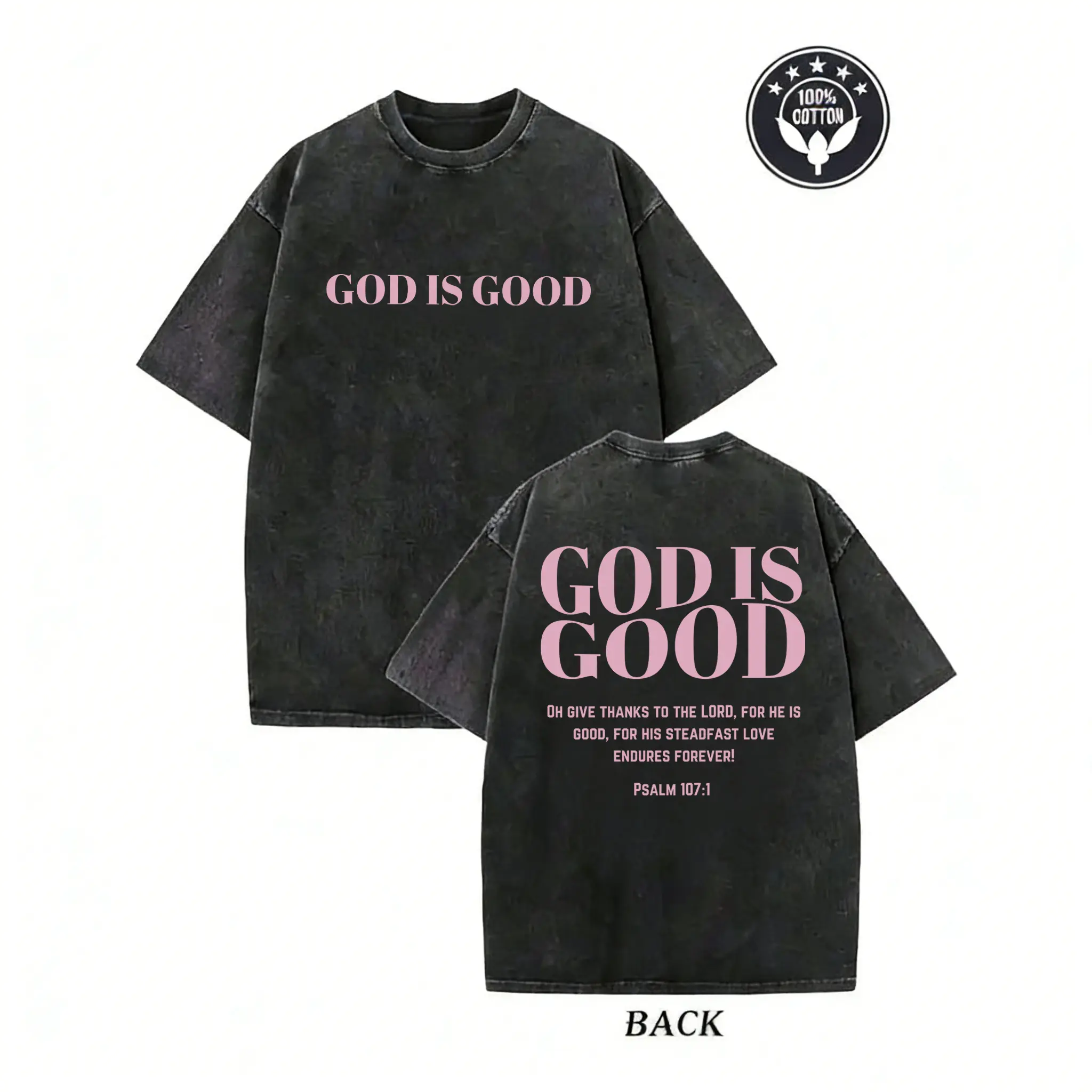 Women's Retro Washed Oversized Solid Lightweight Short-Sleeve Cotton T-Shirt - Breathable Casual Fabric, Double-Sided Christian Faith God Is Good Bible Verse Graphic, Christian Clothing, Religious Gift, Shortsleeve, Women's T Shirts