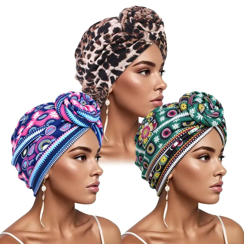 Women's 3Pcs Culturally Inspired African Style Headwrap - Female Artistic Design Head Scarves, Snail-Pattern Hair Protection Hat with Random Print Placement, Scarf, Turban, Culturally Inspired Head Scarves, Fashion Hair Scarves, Head Scarf Turbans
