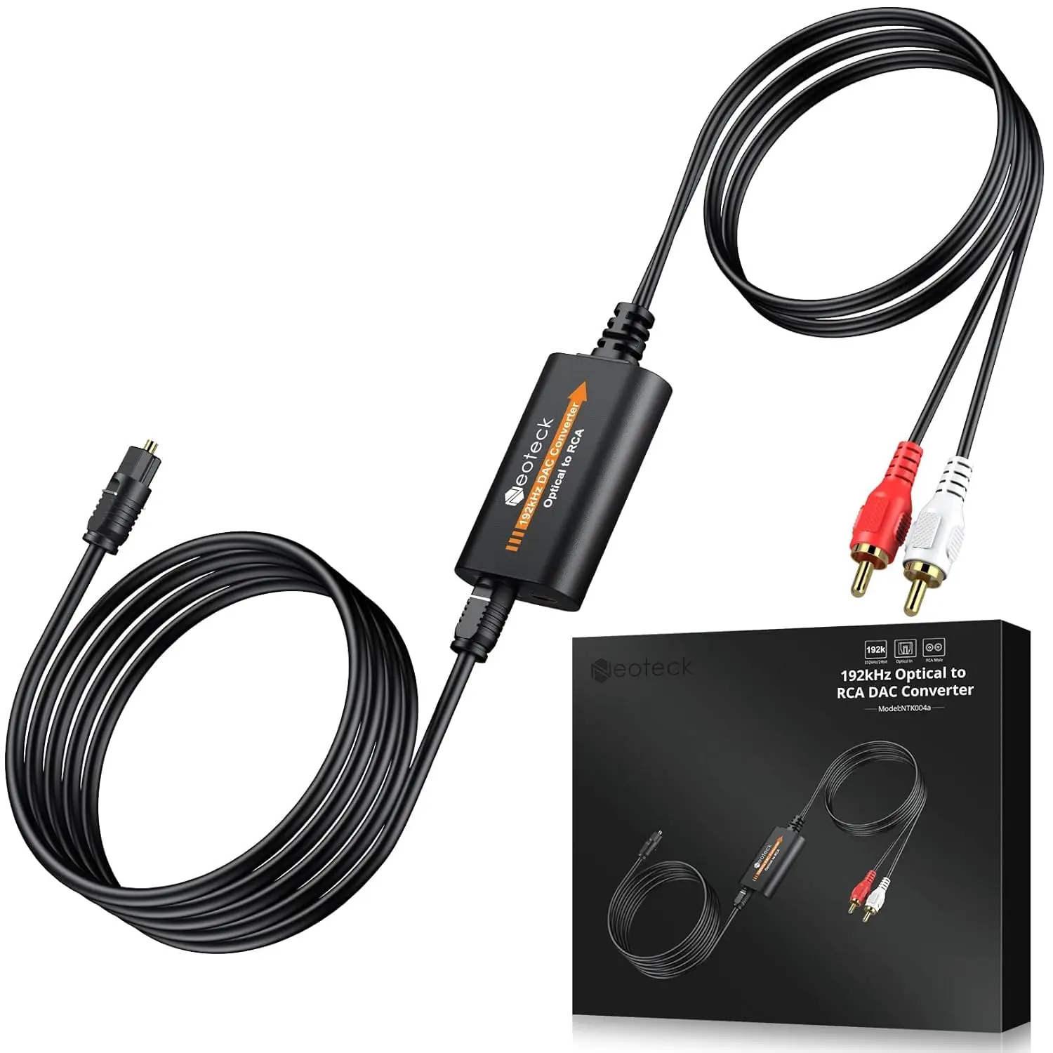 Neoteck 192kHz DAC Digital-to-Analog Sound Converter Adapters & Cables - 7ft/2.1m Optical to RCA, SPDIF to RCA Male Output for HDTVs, Set-Top Boxes, DVD/Blu-Ray Players