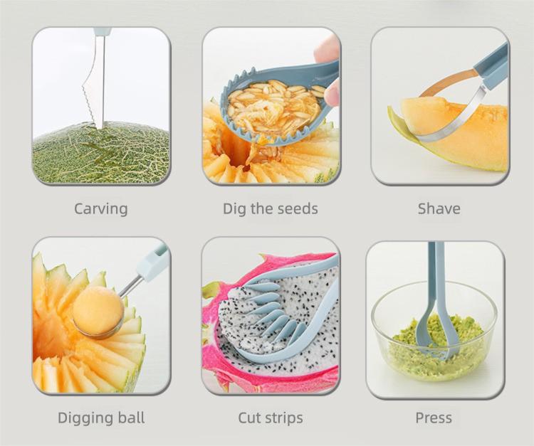 6 in 1 Fruit Baller Cutter Set Multi Function Fruit Carving Tools for Fruit Platter Decoration