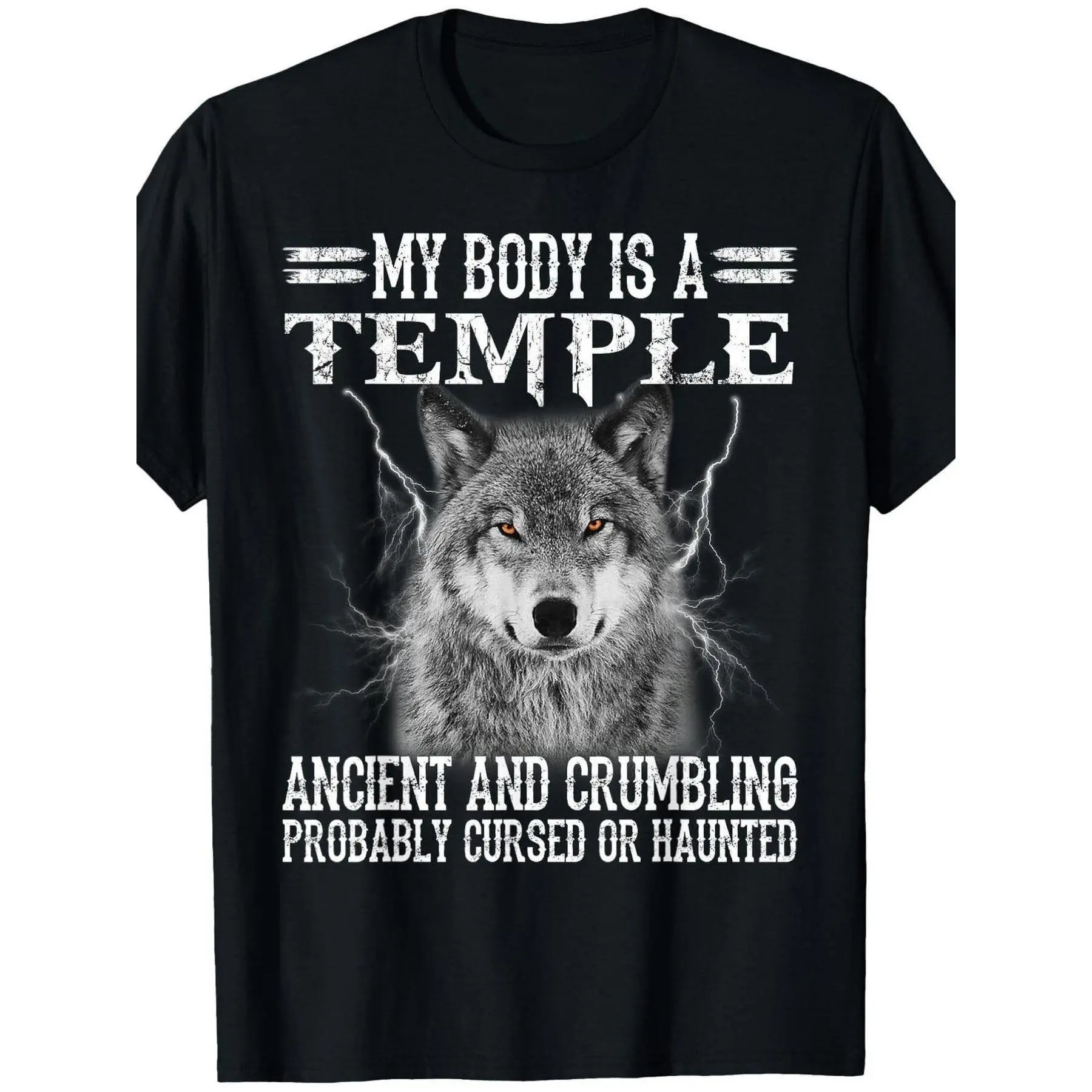 Men's Graphic T-Shirt, Oversized Fit 100% Cotton Streetwear with Funny "My Body Is A Temple" Print, Soft Breathable Fashion Top, T Shirts, Tops, Graphic Print, Classic Crew, Breathable Fabric, All Season, Round, Shortsleeve, Round Neck, Casual Fit
