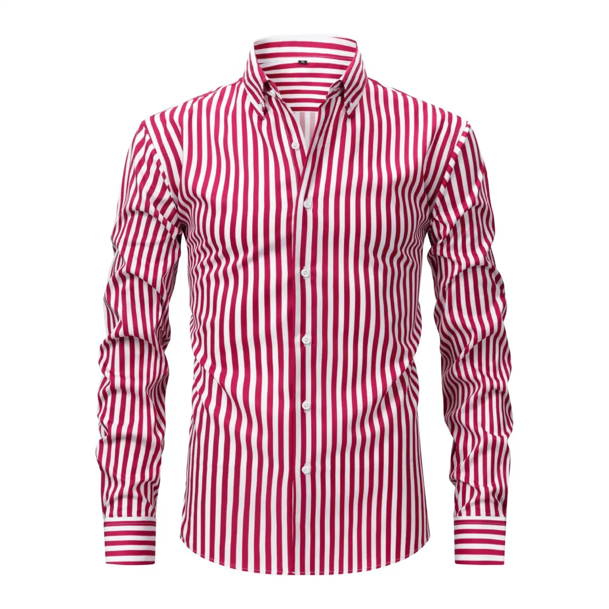 Men's Classic Striped Print Button-Down Fitted Shirt - Slim Fit Long Sleeve Tops, 4-Way Stretch Wrinkle-Resistant Fade-Resistant Polyester Fabric, Tailored Hem, for Office & Casual Menswear Matching Slacks
