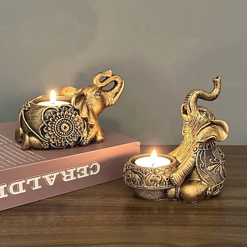 Halloween Animal Elephant Resin Candle Holder, Tea Light Candle Holders, Tabletop Decorative Ornament, Office Desk Decoration, Gift Item, Saint Elephant Desktop Display