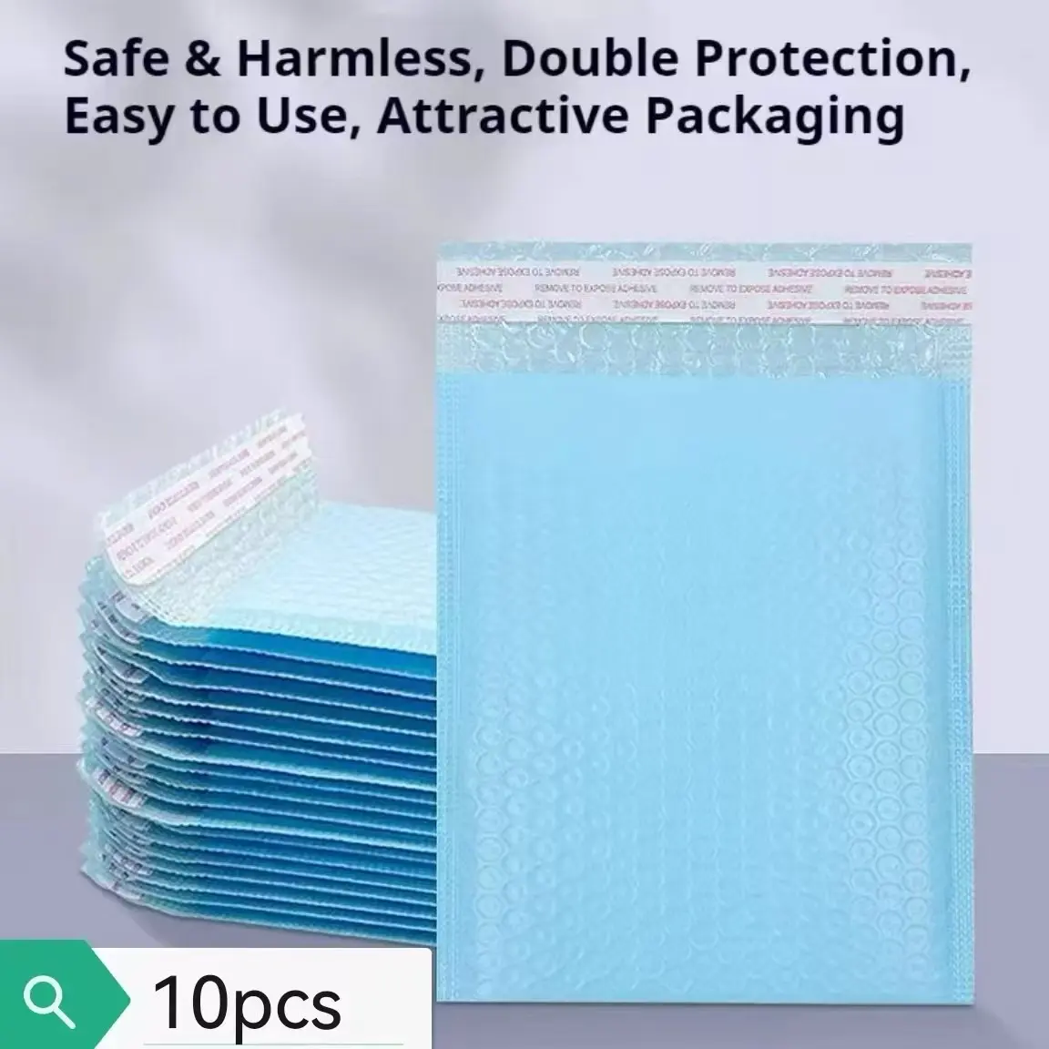 10pcs Milk Blue Self-Adhesive Bubble Bags, Thickened Waterproof Shockproof Packaging, Ideal for Electronics, Clothes, Books, Daily Storage
