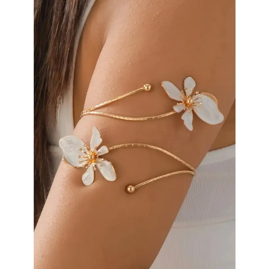 Dainty Floral Curved Armlet for Women and Girls, Adjustable Open Cuff Bangle, Summer Fashion Jewelry, Birthday Gift Idea, Birthday Gift Ideas, Bracelets, Accessories For Women, Girl Accessories