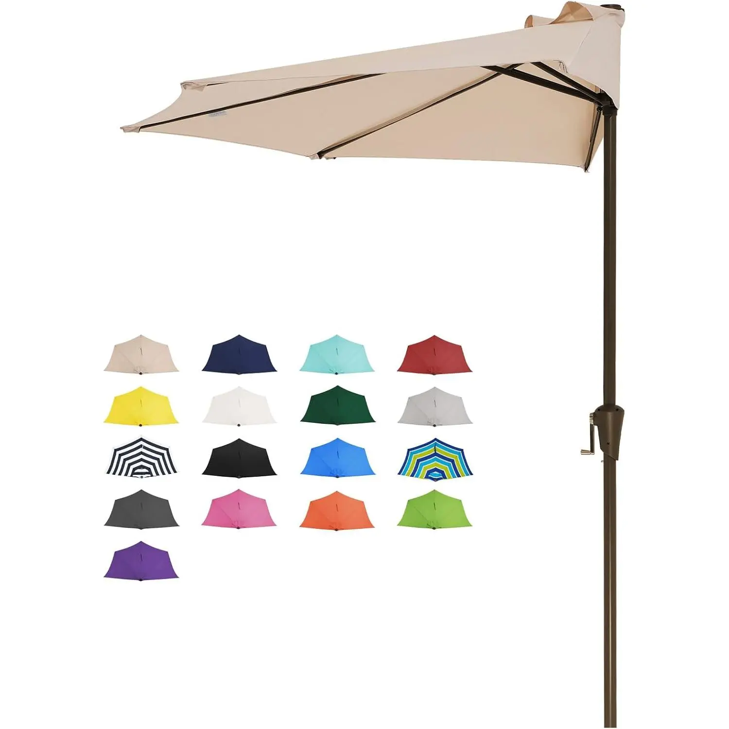 9ft Half Umbrella Outdoor Patio Umbrella Market Umbrellas with Crank, 1/2 Round Wall Umbrella 5 Sturdy Ribs UV Protection for Pool Garden Balcony Deck, Beige