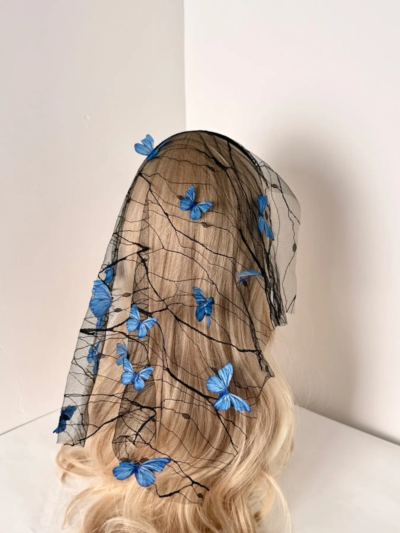 Women’s 3D Butterfly Mesh Veil Fairy Lace Head Veil Church Wedding Hair Cover Head Scarf