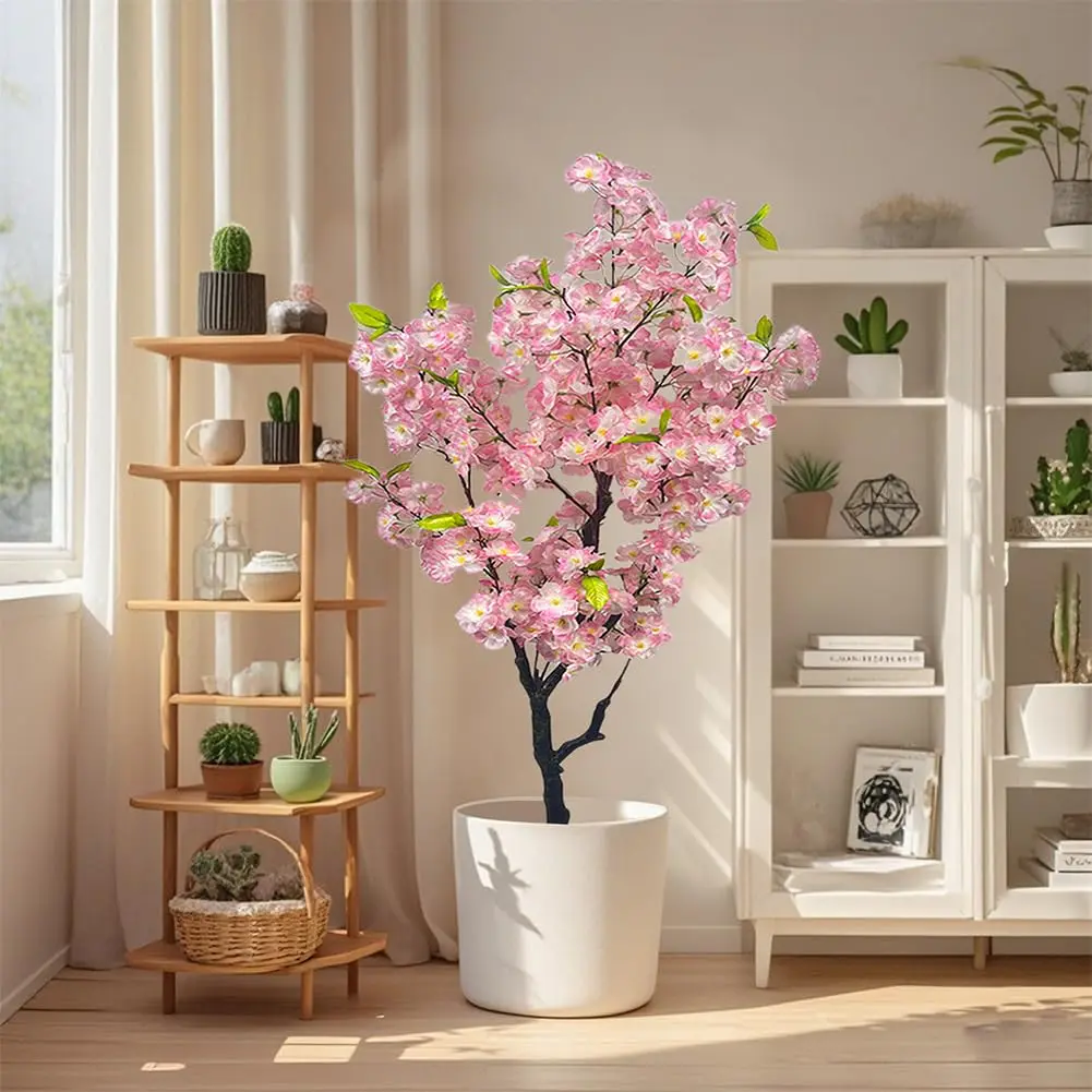 OUTGOODS Realistic Pink Artificial Cherry Blossom Sakura Tree with Decor Pot, Lifelike Faux Flower Tree 120cm/150cm, Japanese Style Decor for Home Office Wedding Party Indoor Display