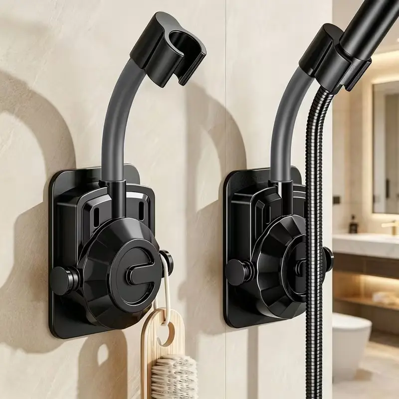 2-Piece Drill-Free Shower Head Holder, Adjustable Wall-Mounted Bracket with Strong Adhesive, Rust-Resistant Waterproof Handheld Shower Rack for Bathroom Shower Accessories for Inside Shower