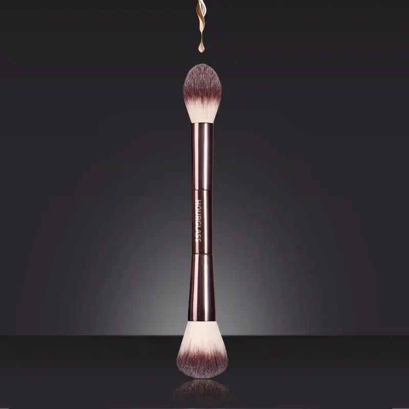 HOURGLASS Professional Dual Head Makeup Brush - 2-in-1 Flat Top Kabuki for Liquid Foundation & Angled Brush for Contour