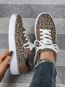 Women's New Retro Leopard Print Casual Sports Shoes, Lightweight Breathable Low Top Lace-Up Running Shoes, Perfect for Gifts and Outdoor Activities