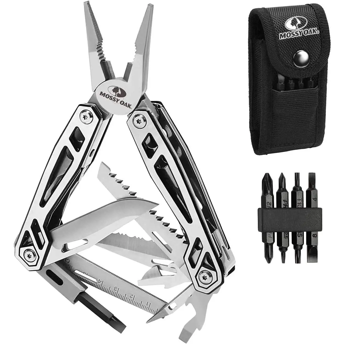 21-in-1 Stainless Steel Multitool with Self-Locking Pliers, Screwdriver Sleeve, Knife and Sheath - Ideal for Camping, Hiking, Simple Repairs