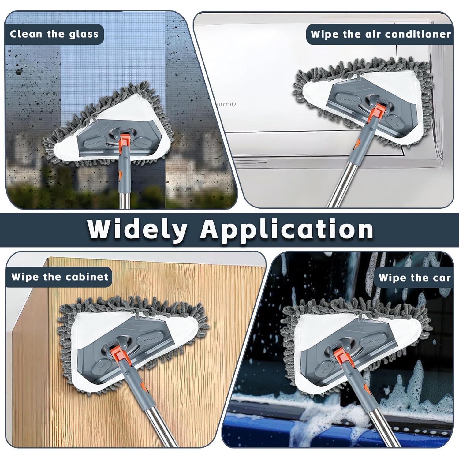 Long Handle Wall Mop & Baseboard Cleaner - Multi-Surface Dusting Tool for Walls, Floors, Baseboards - Wet/Dry Cleaning Mop with Adjustable Handle ( & Kitchen Use)